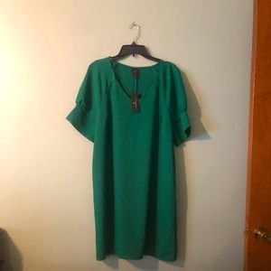 NWT Worthingtin Luxury Green Swing Dress with Balloon Sleeves SZ L